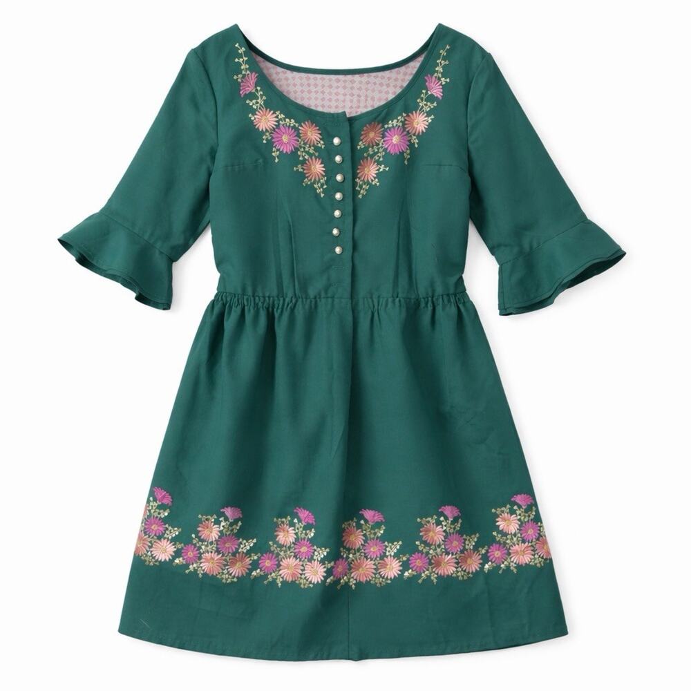 Trachten Werkstätten Gertr German Dirndl Sz L Embroidered Dress 3/4 Bell Sleeve